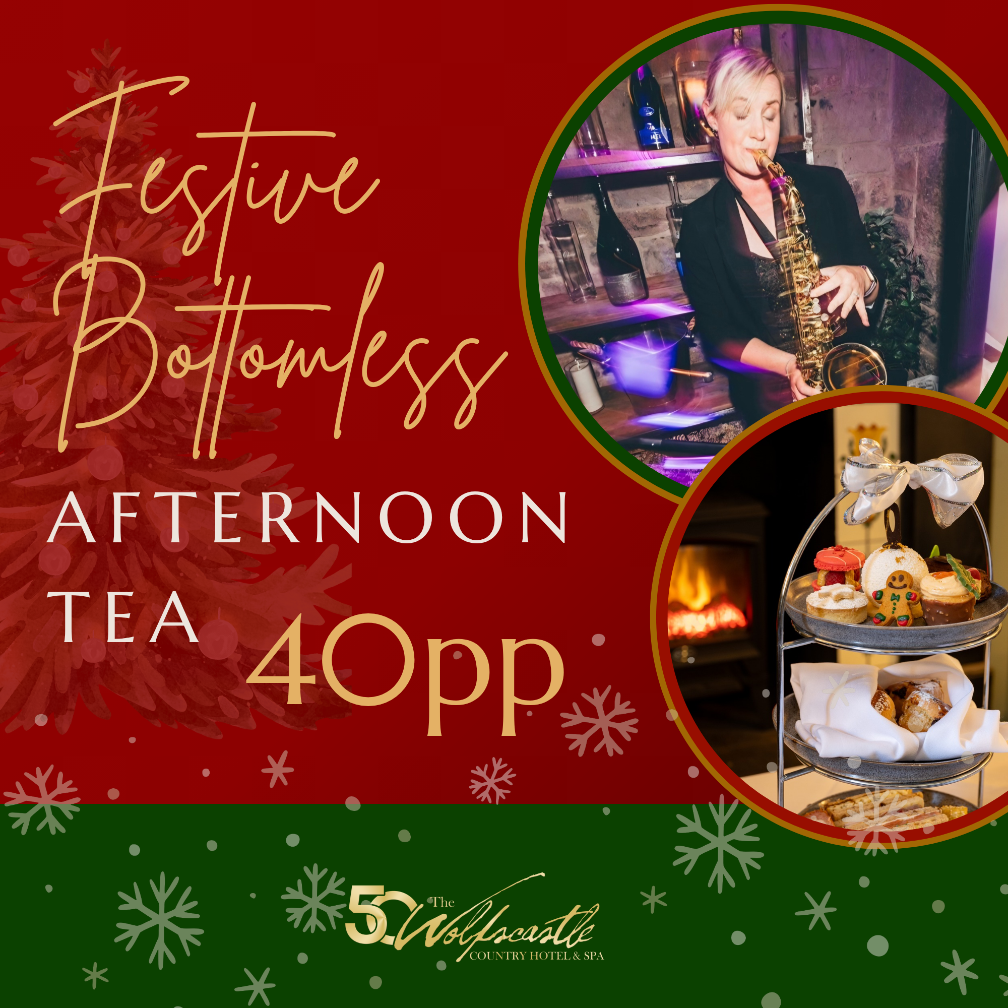 Poster for Bottomless Afternoon Tea at the Wolfscastle Hotel, Pembrokeshire, Wales